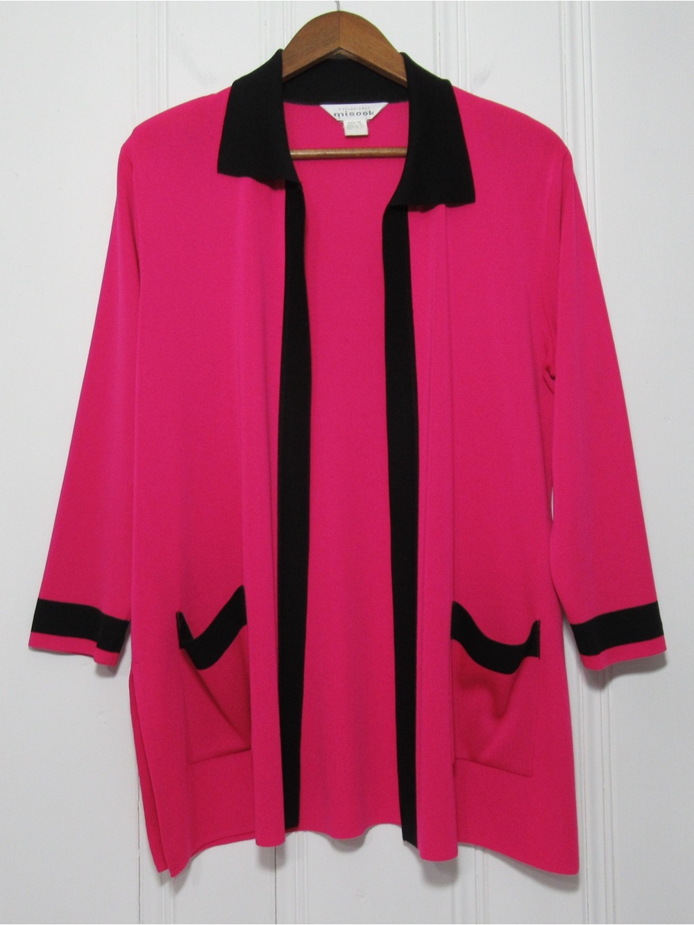 Misook Pink and Black Open Front Cardigan Jacket Size Medium